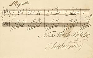 Autograph musical quotation from one of the composer's best known works, the symphonic suite Sheh...