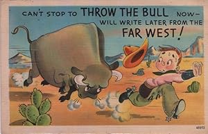 Seller image for wild west postcard: Can't Stop to Throw the Bull Now - Will Write Later From the Far West! for sale by Mobyville