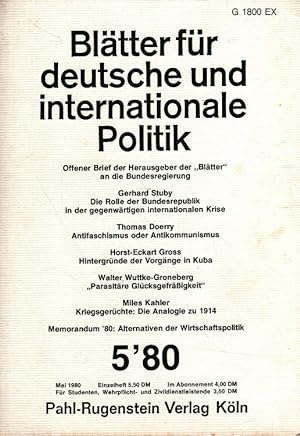 Bild des Verkufers fr Bltter fr deutsche und internationale Politik Heft 5/80 (25. Jahrgang) zum Verkauf von Versandantiquariat Nussbaum