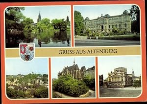 Bild des Verkufers fr Ansichtskarte / Postkarte Altenburg in Thringen, Am kleinen Teich, Lindenau-Museum, Schloss, Theater, Wappen zum Verkauf von akpool GmbH