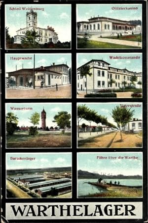 Ansichtskarte / Postkarte Posen, Warthelager, Schloss Weißenburg, Kasino, Baracken, Warthefähre, ...