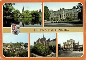 Bild des Verkufers fr Ansichtskarte / Postkarte Altenburg in Thringen, Am kleinen Teich, Lindenau-Museum, Schloss, Theater, Wappen zum Verkauf von akpool GmbH