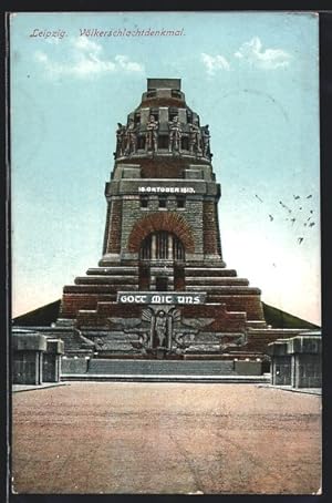 Ansichtskarte Leipzig, Völkerschlachtdenkmal, Schriftzug Gott mit Uns