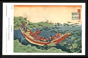 Bild des Verkufers fr Knstler-Ansichtskarte Hokusai: Girls in a boat on a lotus-pond zum Verkauf von Bartko-Reher