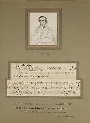 Small archive consisting of an autograph musical quotation from the composer's grand opera, L'Afr...