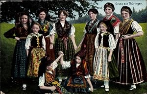 Ansichtskarte / Postkarte Frauen und Mädchen in Thüringer Volkstrachten