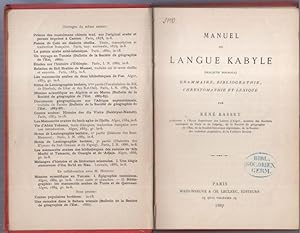 Image du vendeur pour Manuel de langue Kabyle ( dialecte Zouaoua ). Grammaire, bibliographie, chrestomathie et lexique. mis en vente par Antiquariat Carl Wegner