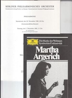 Immagine del venditore per Programmheft zum Konzert am 30. November / 1. Dezember 1985 - Dirigent: Zubin Mehta, Solistin: Martha Argerich, Werke von Chopin und Tschaikowsky ( = Philharmonische Programme 1985/86, Nr. 9 ). - venduto da Antiquariat Carl Wegner