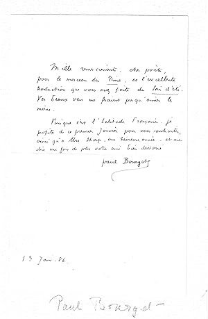 Bild des Verkufers fr [Paul Bourget, French novelist and poet.] Autograph Letter Signed [to Scottish author William Sharp?], sending new year greetings and expressing thanks for a translation of one of his poems. zum Verkauf von Richard M. Ford Ltd