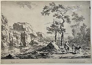 Antique print, etching | Italianate landscape with shepherd on an easel, published ca. 1650, 1 p.