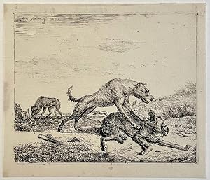 Immagine del venditore per Antique print, etching | Fighting dogs (vechtende honden door Adriaen van de Velde), published 1657, 1 p. venduto da Antiquariaat Arine van der Steur / ILAB