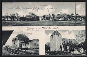 Ansichtskarte Wedderstedt, Bahnhof, Kirche, Gesamtansicht