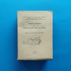 Imagen del vendedor de Varios Poesas de Hernando de Acua. Edicin de Elena Catena de Vindel. a la venta por Carmichael Alonso Libros