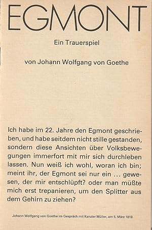 Bild des Verkufers fr Programmheft Johann Wolfgang von Goethe EGMONT Spielzeit 1985 / 86 zum Verkauf von Programmhefte24 Schauspiel und Musiktheater der letzten 150 Jahre