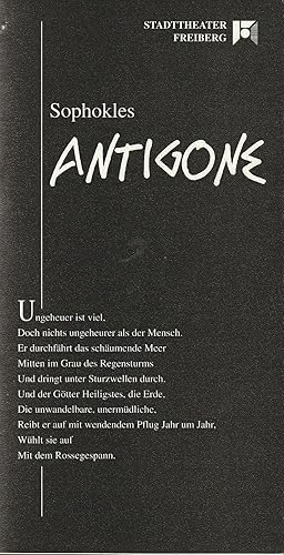 Bild des Verkufers fr Programmheft Sophokles ANTIGONE Premiere 7. November 1992 Spielzeit 1992 / 1993 zum Verkauf von Programmhefte24 Schauspiel und Musiktheater der letzten 150 Jahre