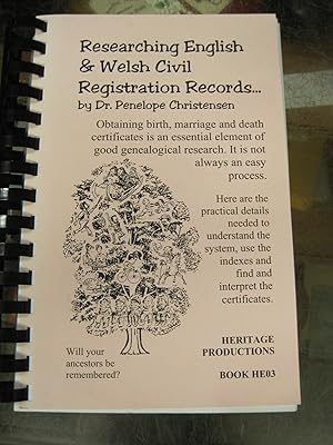 Imagen del vendedor de Researching English And Welsh Civil Registration Records a la venta por Stony Hill Books