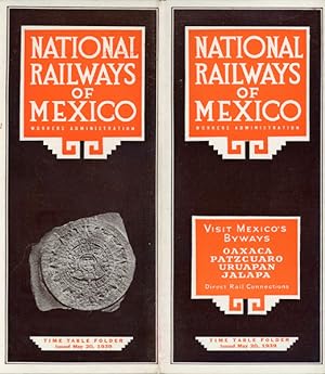 Imagen del vendedor de NATIONAL RAILWAYS OF MEXICO, WORKERS ADMINISTRATION. VISIT MEXICO'S BYWAYS. OAXACA. PATZCUARO. URUAPAN. JALAPA. DIRECT RAIL CONNECTIONS. TIME TABLE FOLDER. ISSUED MAY 20, 1939 a la venta por BUCKINGHAM BOOKS, ABAA, ILAB, IOBA