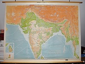 India, Pakistan, Ceylon and Burma: Physical-Political (Large Pull Down Map)