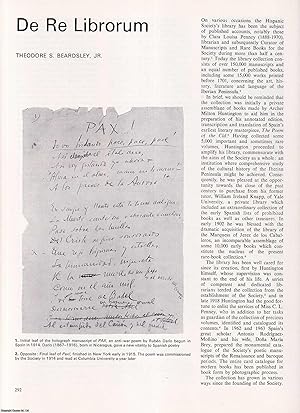Seller image for De Re Librorum: The Library Collection of the Hispanic Society of America. An original article from Apollo, International Magazine of the Arts, 1972. for sale by Cosmo Books