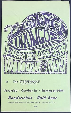 Second Coming, Drongos, Blues House Basement, Wildflower at The Steppenwolf, Saturday October 1st...