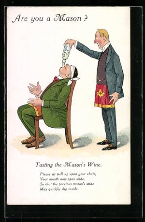 Ansichtskarte Are you a Mason?, Tasting the Maon`s Wine, Karikatur