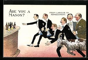 Ansichtskarte Are you a Mason?, From Labour To Refreshment, Karikatur
