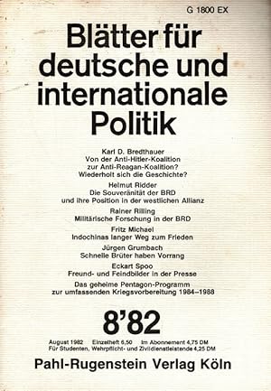 Bild des Verkufers fr Bltter fr deutsche und internationale Politik Heft 8/82 (27. Jahrgang) zum Verkauf von Versandantiquariat Nussbaum