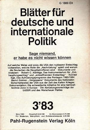 Bild des Verkufers fr Bltter fr deutsche und internationale Politik Heft 3/83 (28. Jahrgang) zum Verkauf von Versandantiquariat Nussbaum