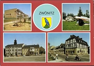 Wappen Ansichtskarte / Postkarte Zwönitz im Erzgebirge Sachsen, GST Ausbildungszentrum, Rathaus, ...