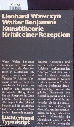 Bild des Verkufers fr Walter Benjamins Kunsttheorie. zum Verkauf von Antiquariat Bookfarm