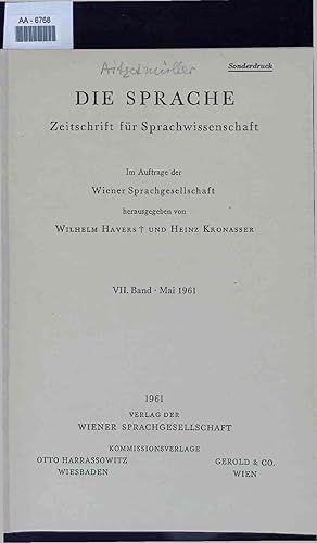 Imagen del vendedor de Die Sprache. Zeitschrift Fr Sprachwissenschaft VII. Band. Mai 1961 a la venta por Antiquariat Bookfarm