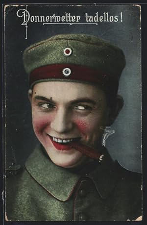Ansichtskarte Soldat mit Zigarre, Donnerwetter tadellos