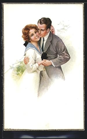Bild des Verkufers fr Knstler-Ansichtskarte Dame im weissen Kleid wird von ihrem Liebsten geksst zum Verkauf von Bartko-Reher
