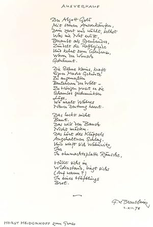 Ausverkauf. Eigenhändiges Gedicht.