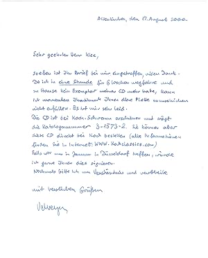Image du vendeur pour Eigenh. Brief mit Unterschrift. mis en vente par Kotte Autographs GmbH