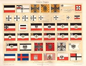 GERMAN FLAGS, STANDARDS, MARINE FLAGS, FLAG OF PRUSSIA, 1894 Chromolithograph
