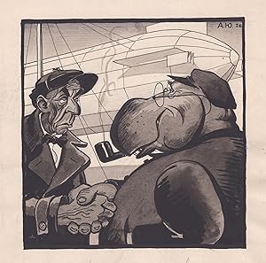 Bild des Verkufers fr Vorzeichnung fr das Cover der Satire-Zeitschrift "Behemot" (Nr. 16, 1926); das Magazin erschien in Leningrad (Sankt Petersburg) zwischen 1924 und 1928. / Zeppelin Hippo Nilpferd / Karikatur caricature / Russland Russia zum Verkauf von Antiquariat Steffen Vlkel GmbH