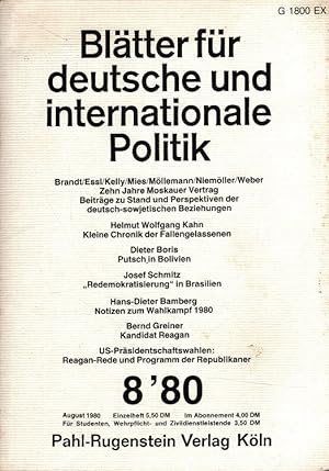 Immagine del venditore per Bltter fr deutsche und internationale Politik Heft 8/80 (25. Jahrgang) venduto da Versandantiquariat Nussbaum