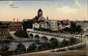 Ansichtskarte / Postkarte Sagan Schlesien, Teilansicht von der Stadt mit Brückenpartie
