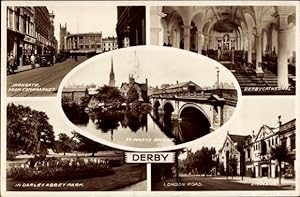 Bild des Verkufers fr Ansichtskarte / Postkarte Derby Derbyshire England, London Road, Irongate, St. Mary's Bridge, Darley Abbey Park zum Verkauf von akpool GmbH