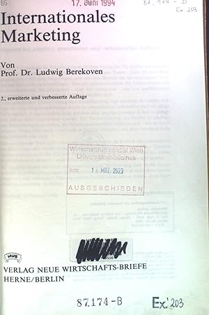 Bild des Verkufers fr Internationales Marketing. zum Verkauf von books4less (Versandantiquariat Petra Gros GmbH & Co. KG)