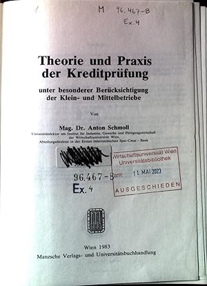 Seller image for Theorie und Praxis der Kreditprfung unter besonderer Bercksichtigung der Klein- und Mittelbetriebe. for sale by books4less (Versandantiquariat Petra Gros GmbH & Co. KG)
