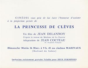 Imagen del vendedor de La Princesse de Clves (Original invitation for a private screening of the 1961 film) a la venta por Royal Books, Inc., ABAA