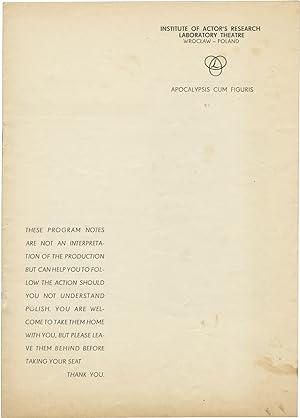Bild des Verkufers fr Apocalypsis Cum Figuris (Original program for the 1969 Polish play) zum Verkauf von Royal Books, Inc., ABAA
