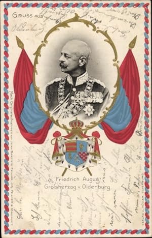 Präge Wappen Ansichtskarte / Postkarte Friedrich August Großherzog von Oldenburg, Portrait