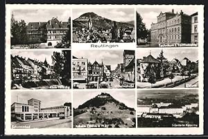 Ansichtskarte Reutlingen, Hindenburg-Kaserne, Gymnasium und Schwimmbad