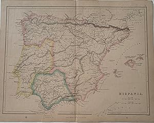 Mapa de Hispania o Espàña y Portugal bajo el Imperio Romano en 1862
