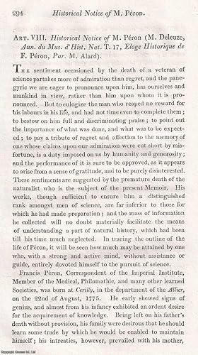 Seller image for Historical Notice of Francis Peron, Correspondent of the Imperial Institute, Member of the Medical, Philomathic, & many other learned Societies. An uncommon original article from the Journal of Science and the Arts, edited by the Royal Institution of Great Britain, 1817. for sale by Cosmo Books