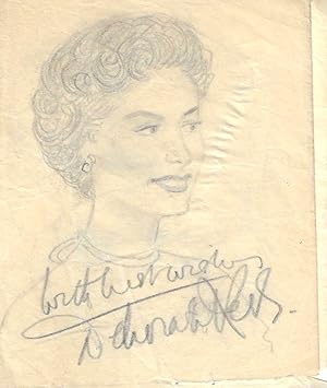 Seller image for [Deborah Kerr, Hollywood film star from Scotland, six-time Oscar nominee.] Autograph Inscription Signed, beneath pencil sketch portrait of her by Kenneth Sephton, with a second portrait overleaf. for sale by Richard M. Ford Ltd