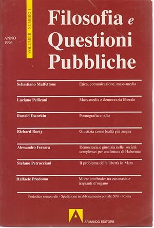 Bild des Verkufers fr Filosofia e Questioni Publiche, Vol. 2, No. 1, Anno 1996. zum Verkauf von Fundus-Online GbR Borkert Schwarz Zerfa